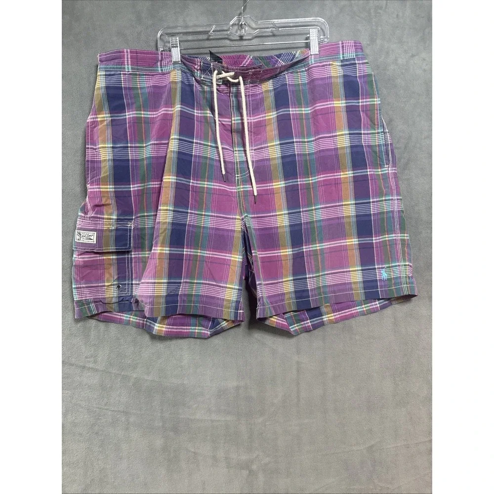 Polo Ralph Lauren Plaid Swim Trunks 3XB Plus Size Preppy Vintage Beach Pool